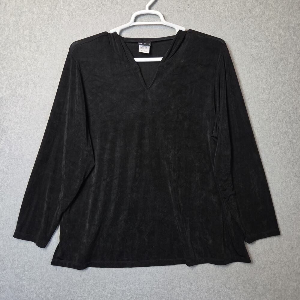 Citiknits Black Slinky Travel Acetate LS V Neck Hoodie Pullover Women's Plus 2X